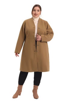 V NECK SINGLE BREASTED LONG COAT WITH POCKETS