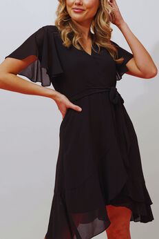 Corrine Crossover Dress Waist Tie Black