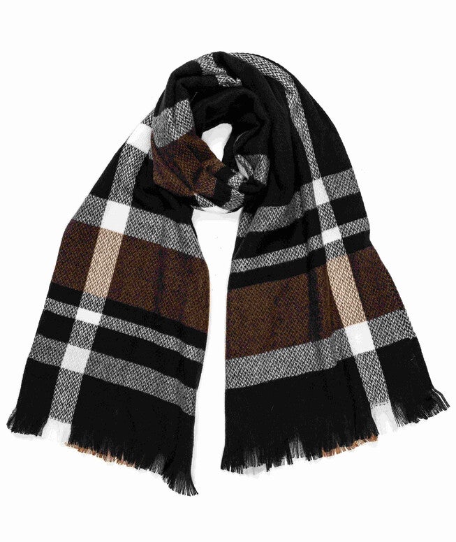 Plaid Fashion Winter Long Tweed Scarves Black, BLACK / Black, hi-res image number 0
