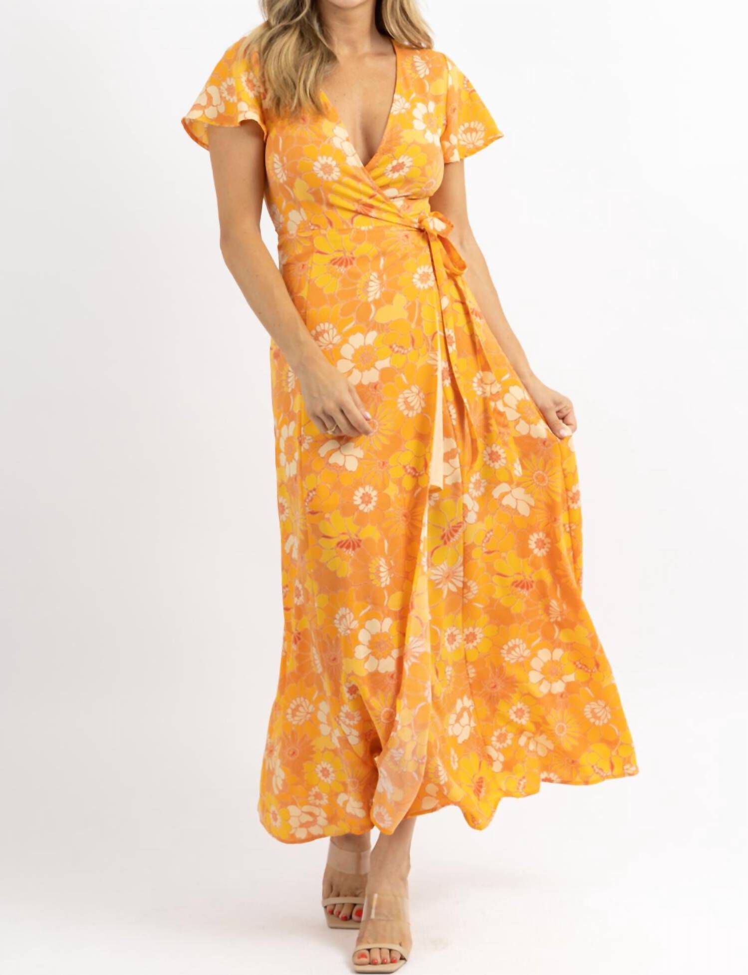 HONEY RUST WRAP MAXI DRESS IN YELLOW, Yellow / Yellow, alternate image number 1