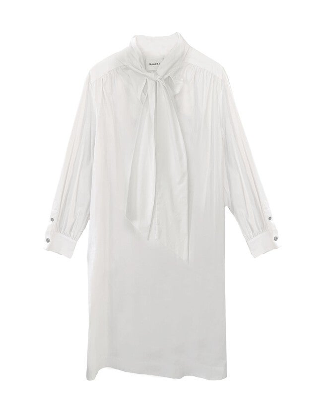 The Marion Cotton Poplin Tie Neck Dress- White, WHITE / White, alternate image number 4