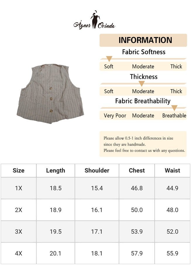 Sleeveless Button Down V Neck Crop Waistcoat Linen Vest, Beige / Beige, alternate image number 4