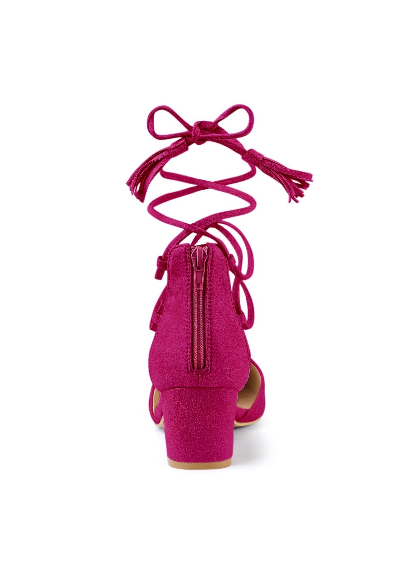 Pointed Toe Block Heels Lace Up Pumps, Hot Pink / Pink, alternate image number 1