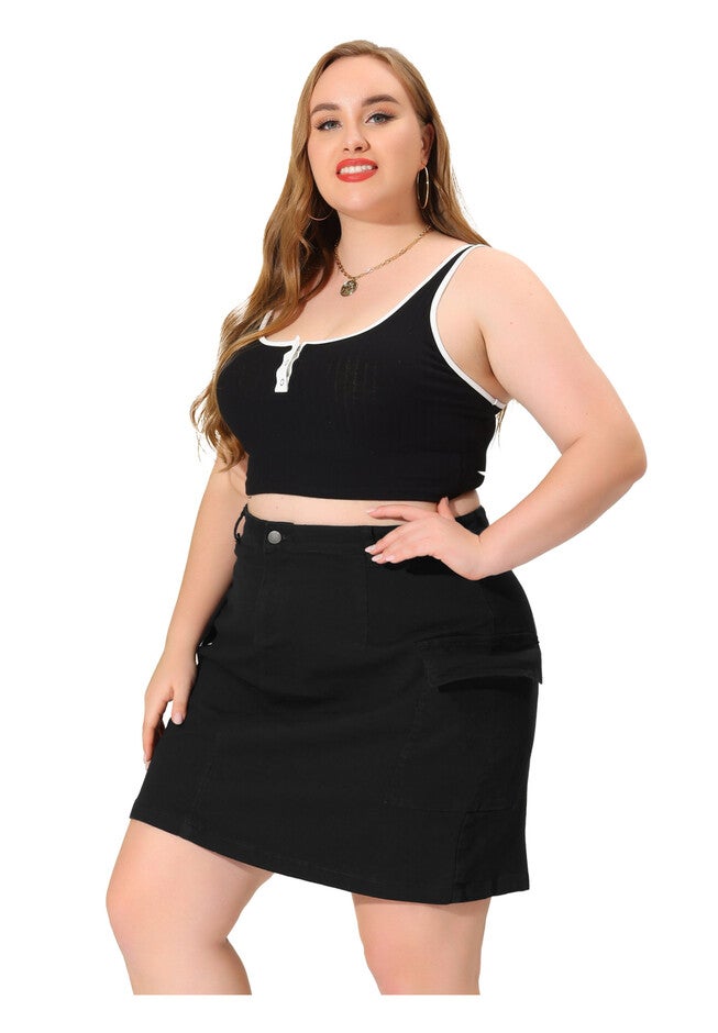 A LINE ABOVE KNEE ZIP FRONT FLARE SKIRT, Black / Black, hi-res image number 0