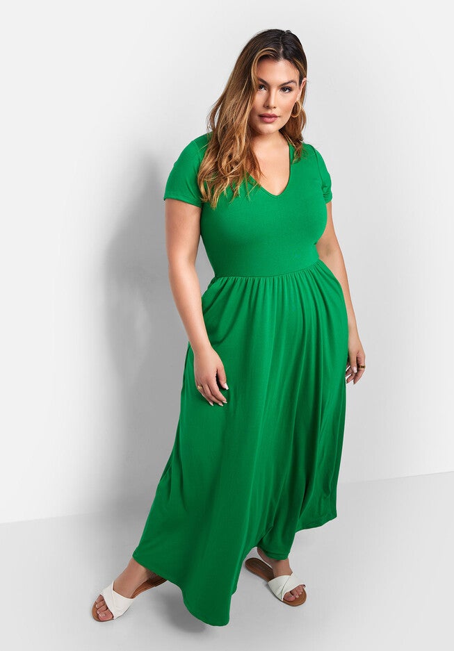 Essential Scoop Neck Maxi Skater Dress, Green / Kelly Green, alternate image number 2