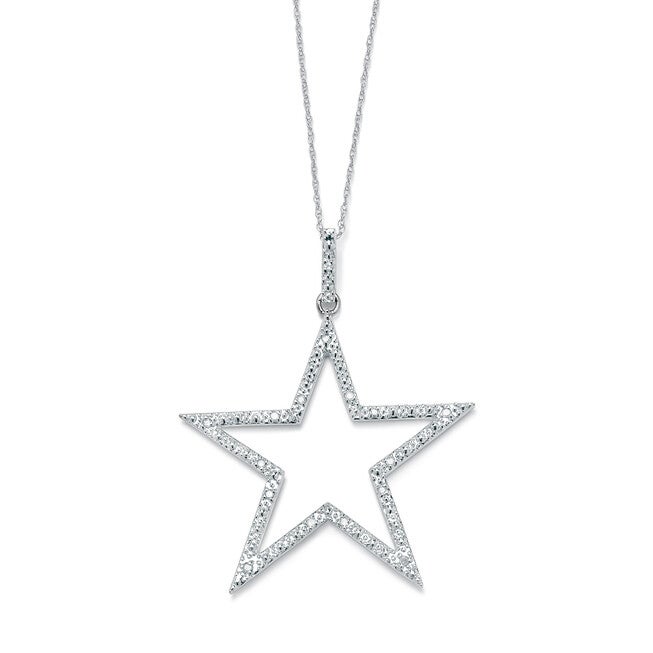 1/10 TCW Round Diamond Star Necklace in Platinum-plated Sterling Silver 18 inches, White / White, hi-res image number 0