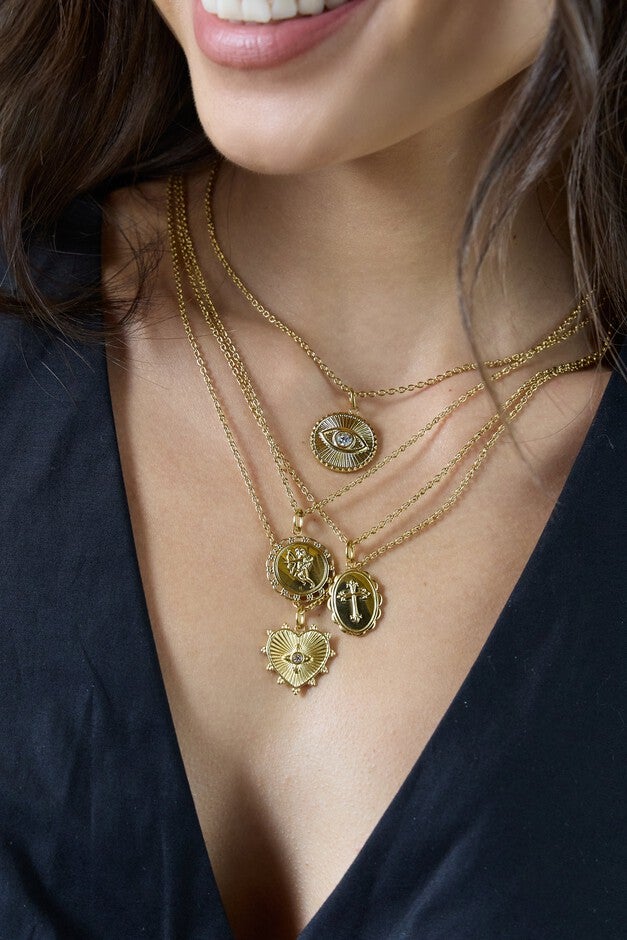 Cross Pendant Necklace, Gold / Gold, alternate image number 3