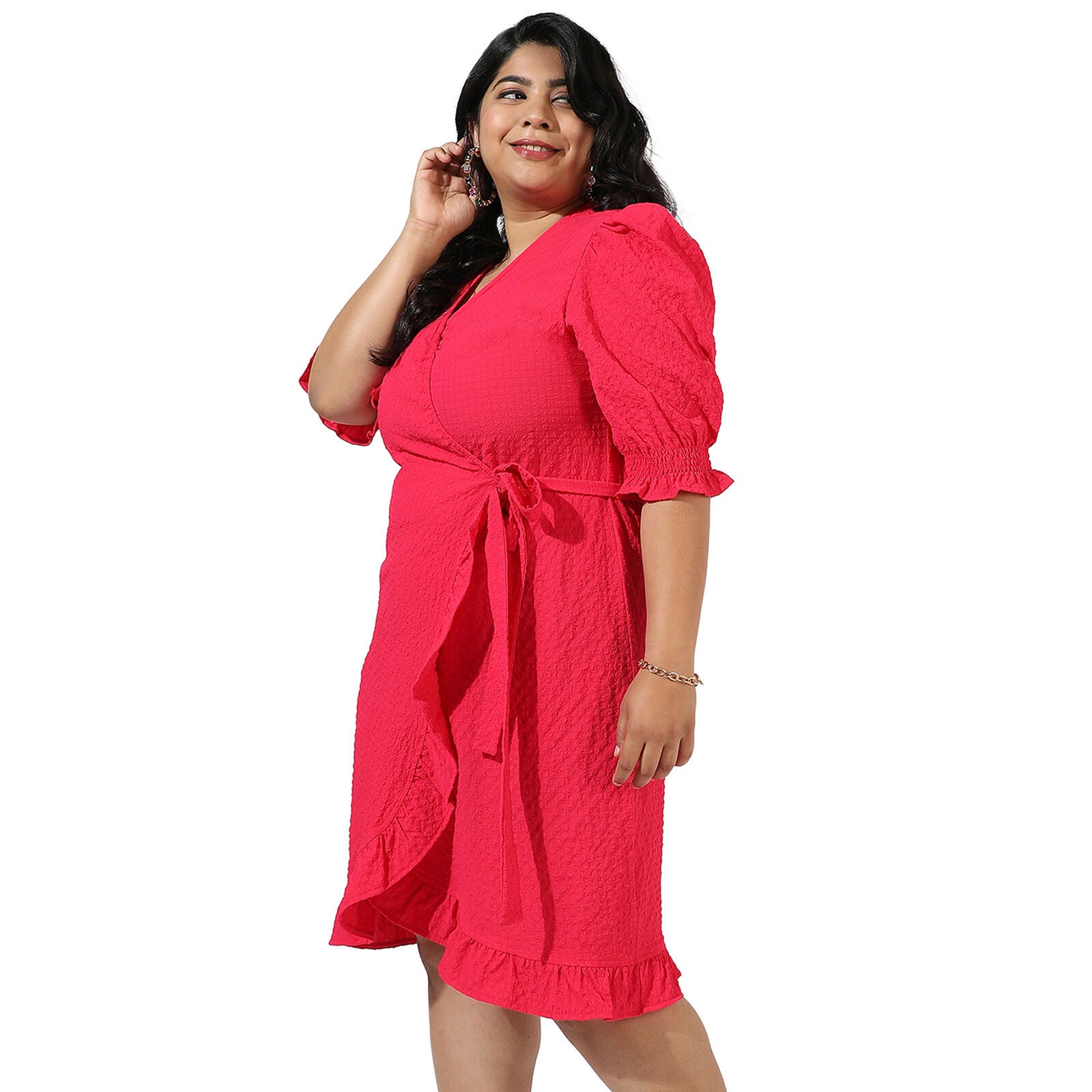 Solid Pink Wrap Dress, Pink / Pink, alternate image number 2