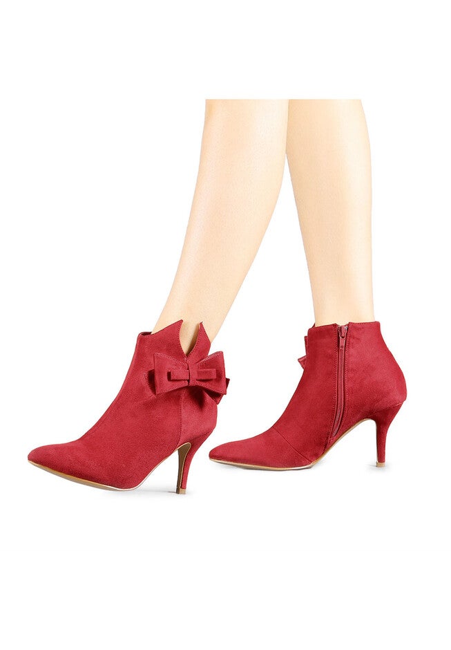 BOW DECOR STILETTO HEEL ANKLE BOOTS, Red / Red, alternate image number 3