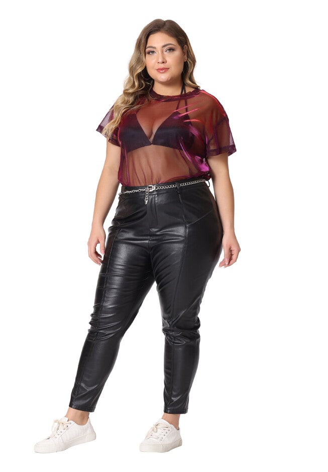 DROP SHOULDER SHEER MESH TOP, Black Red / Red, hi-res image number 0