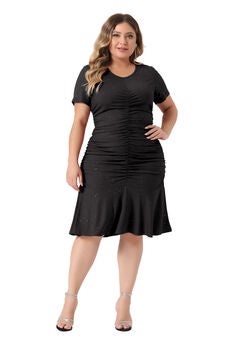 V Neck Short Sleeve Sequin Ruched Elegant Party Cocktail Dress