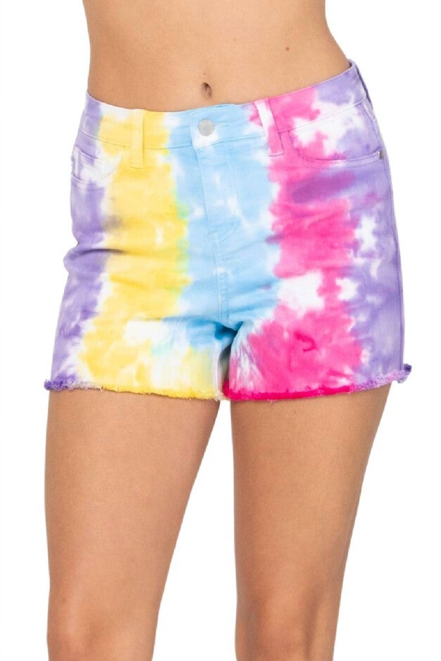 Snow Cone Tie Dye Cut Off High Waist Short In Multi, Multi / Pink, hi-res image number null