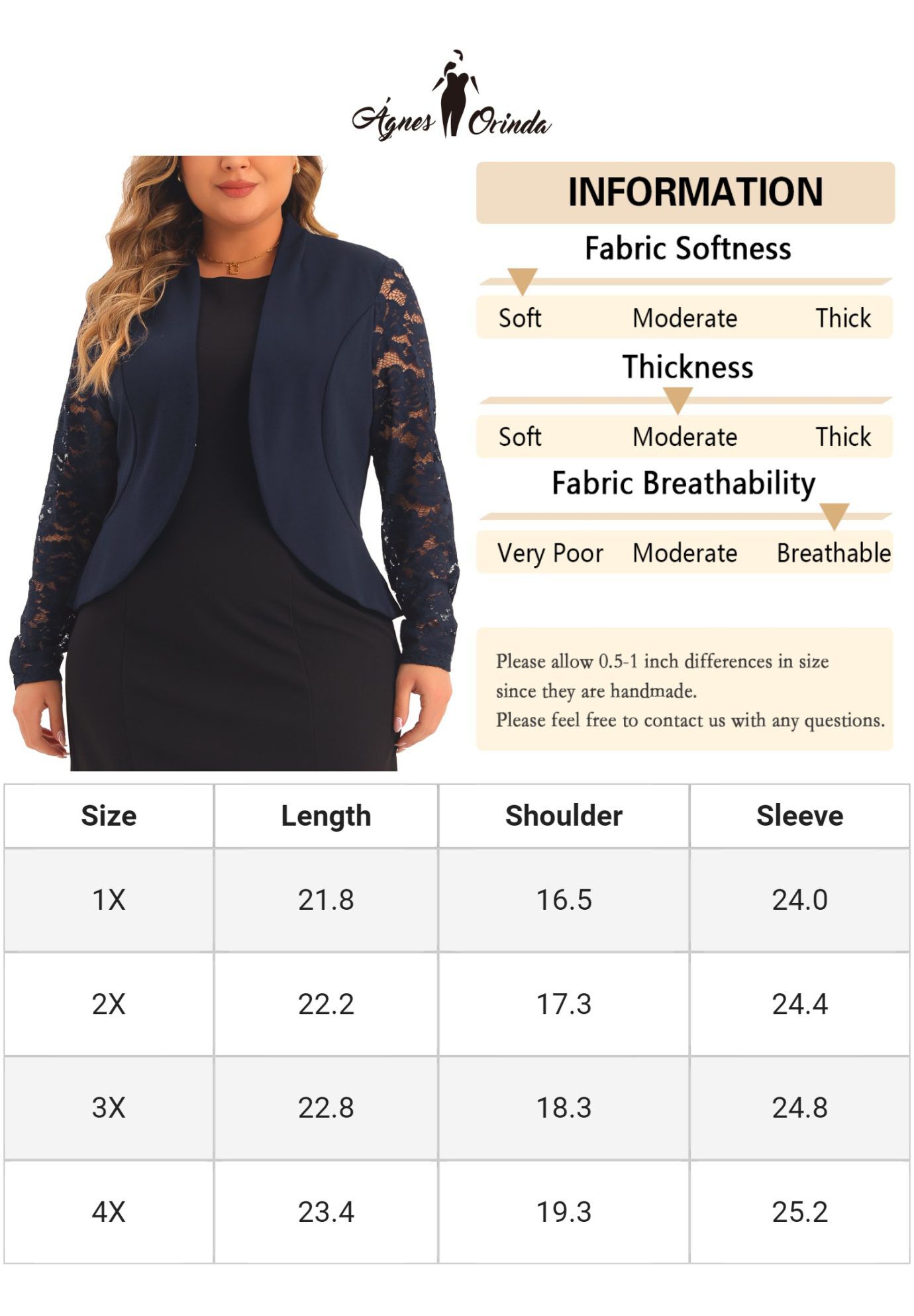 LACE OPEN FRONT CROPPED SHRUG BOLERO BLAZER, Navy Blue / Navy, alternate image number 4