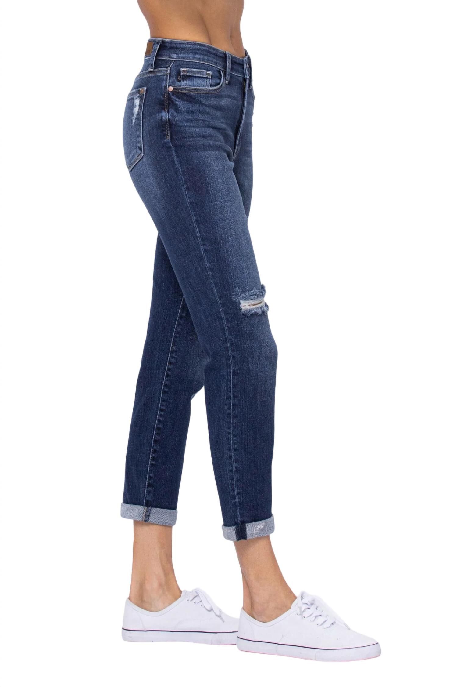 HIGH RISE CUFFED BOYFRIEND JEANS, Medium Wash / Medium Wash, alternate image number 1