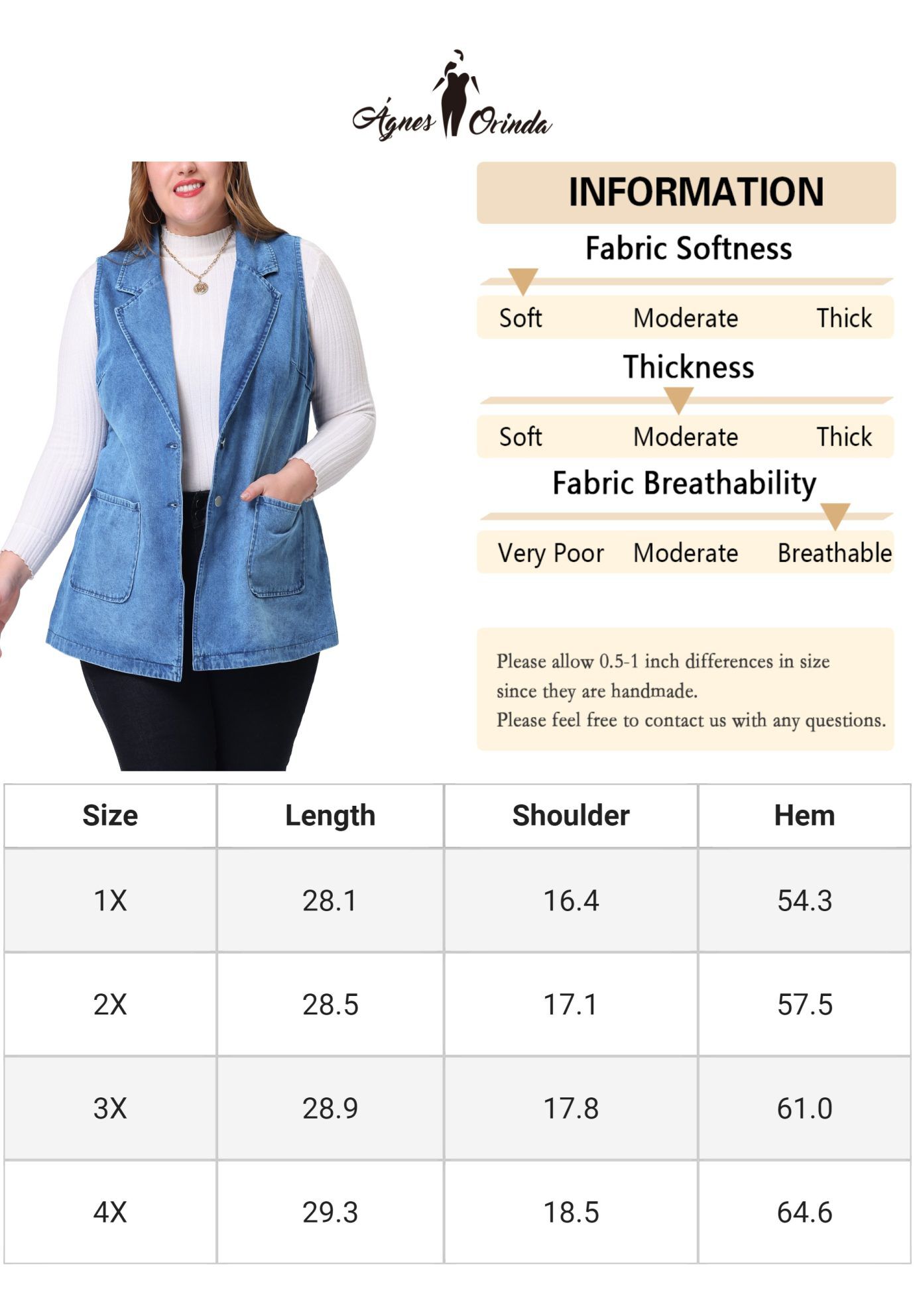 SLEEVELESS LAPEL LONG JEAN DENIM TUNIC VEST, Medium Blue / Royal Blue, alternate image number 1