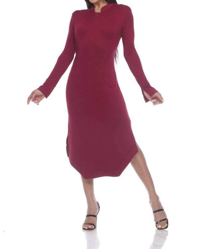MANDY MANDARIN DRESS IN BURGUNDY, Burgundy / Red, hi-res image number 0
