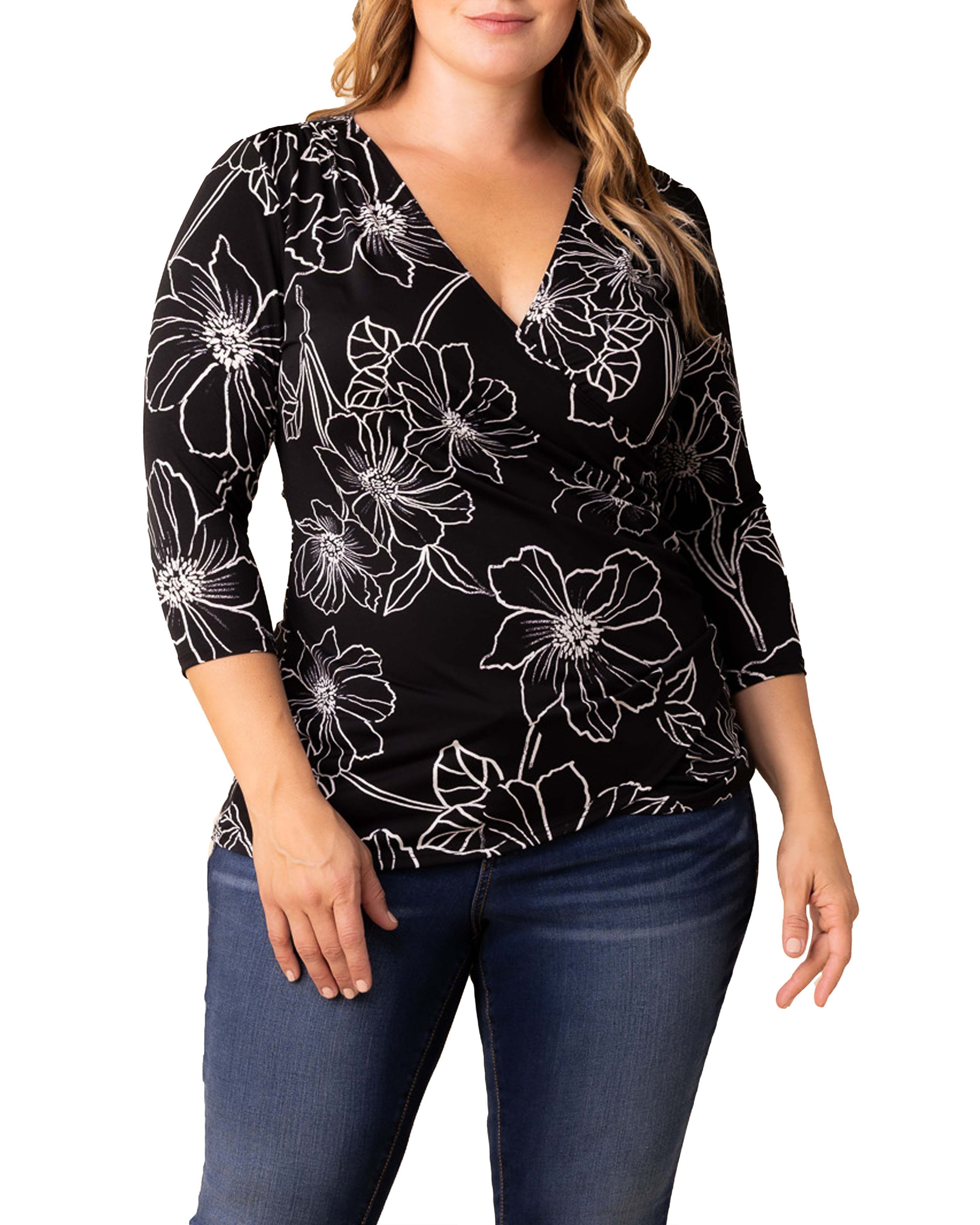 Femme Fatale Faux Wrap Top, BLACK FLORALS / Black, hi-res image number 0