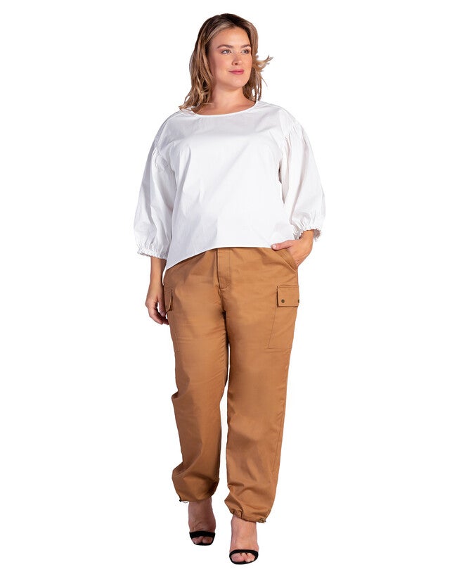 Feza Womens Plus Size Poplin Cargo Pants with Bungee Cord Hem, KHAKI / Beige, alternate image number 2