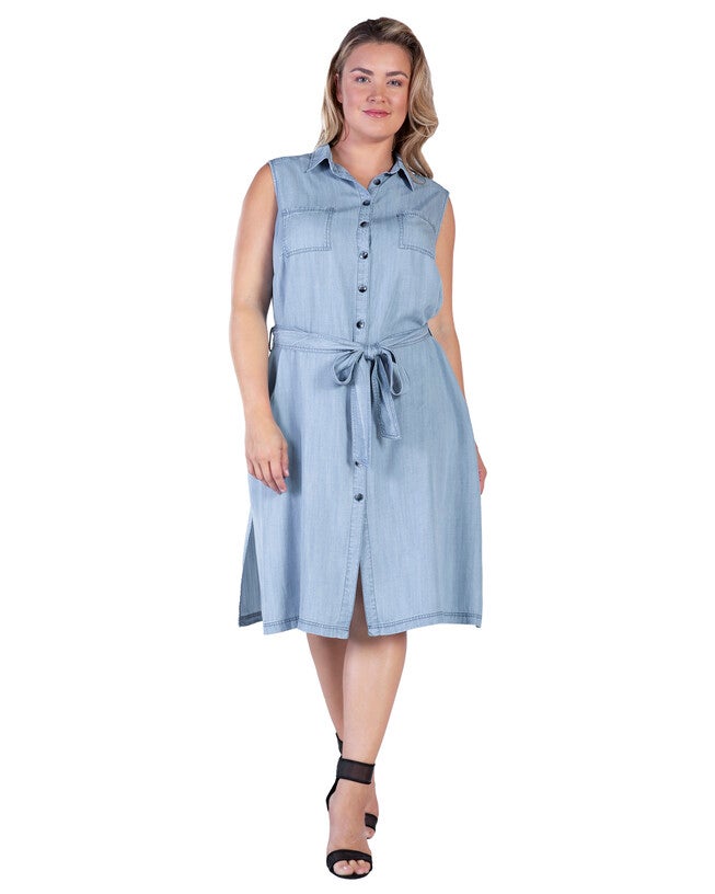 Katana Womens Plus Size Tencel Side Slit Midi Dress, BOUNDLESSBLU / Light Blue, alternate image number 3