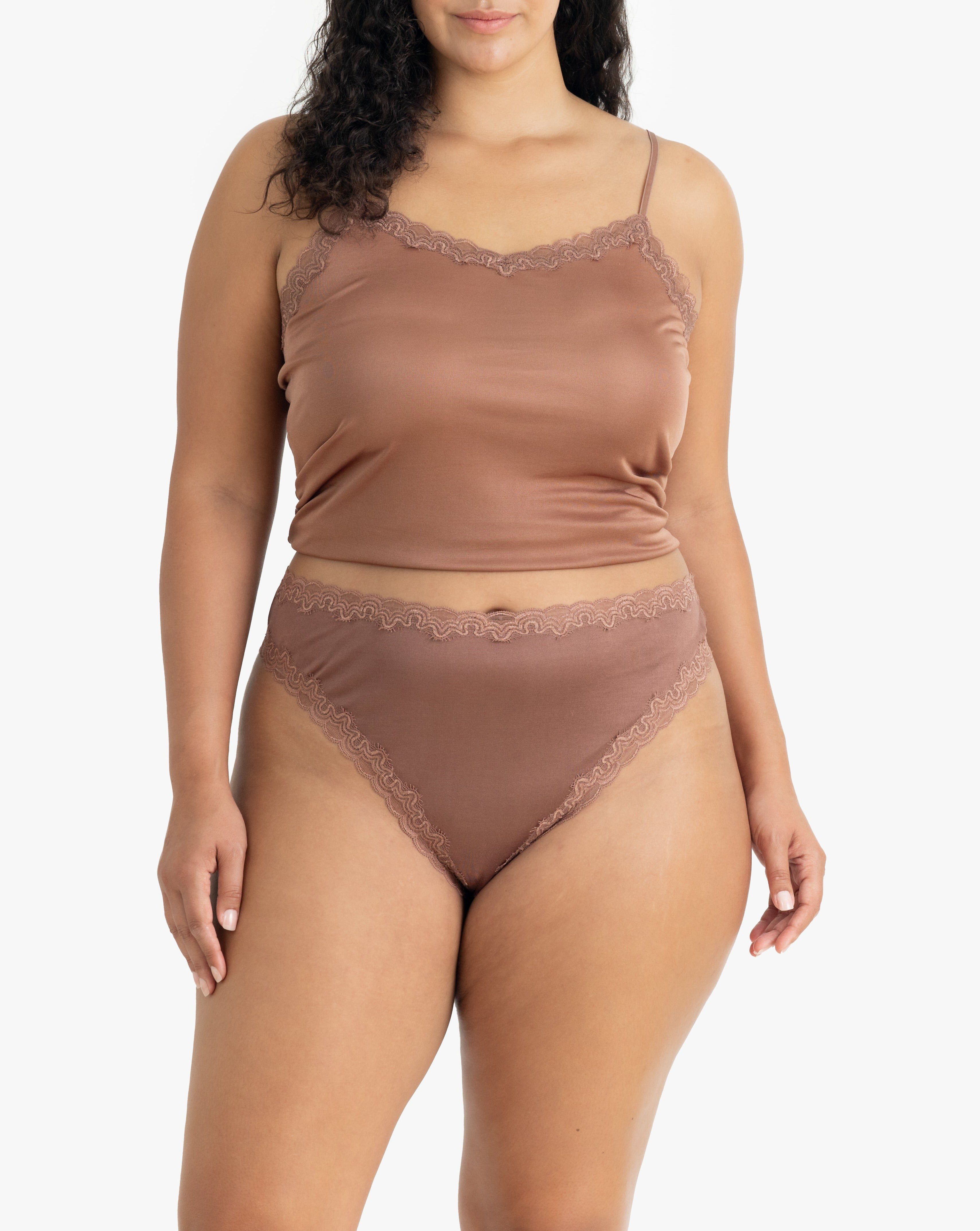 Soft Silk Lace Thong, Toffee / Brown, alternate image number 1