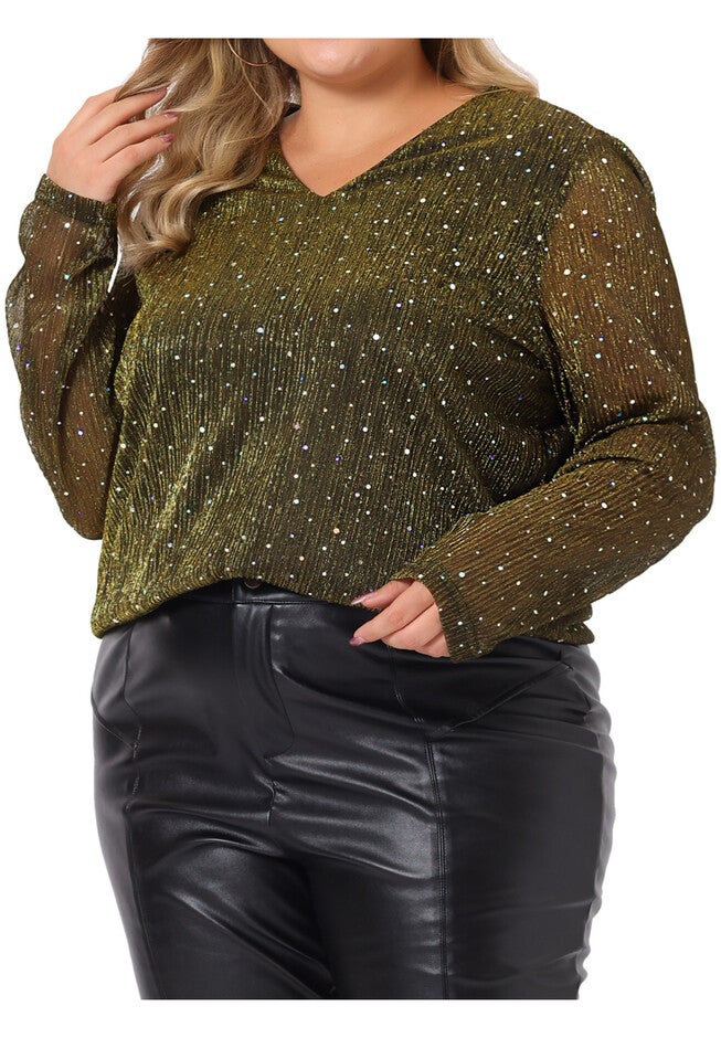 LONG SLEEVE GLITTER SPARKLE TOP, Gold / Gold, alternate image number 3