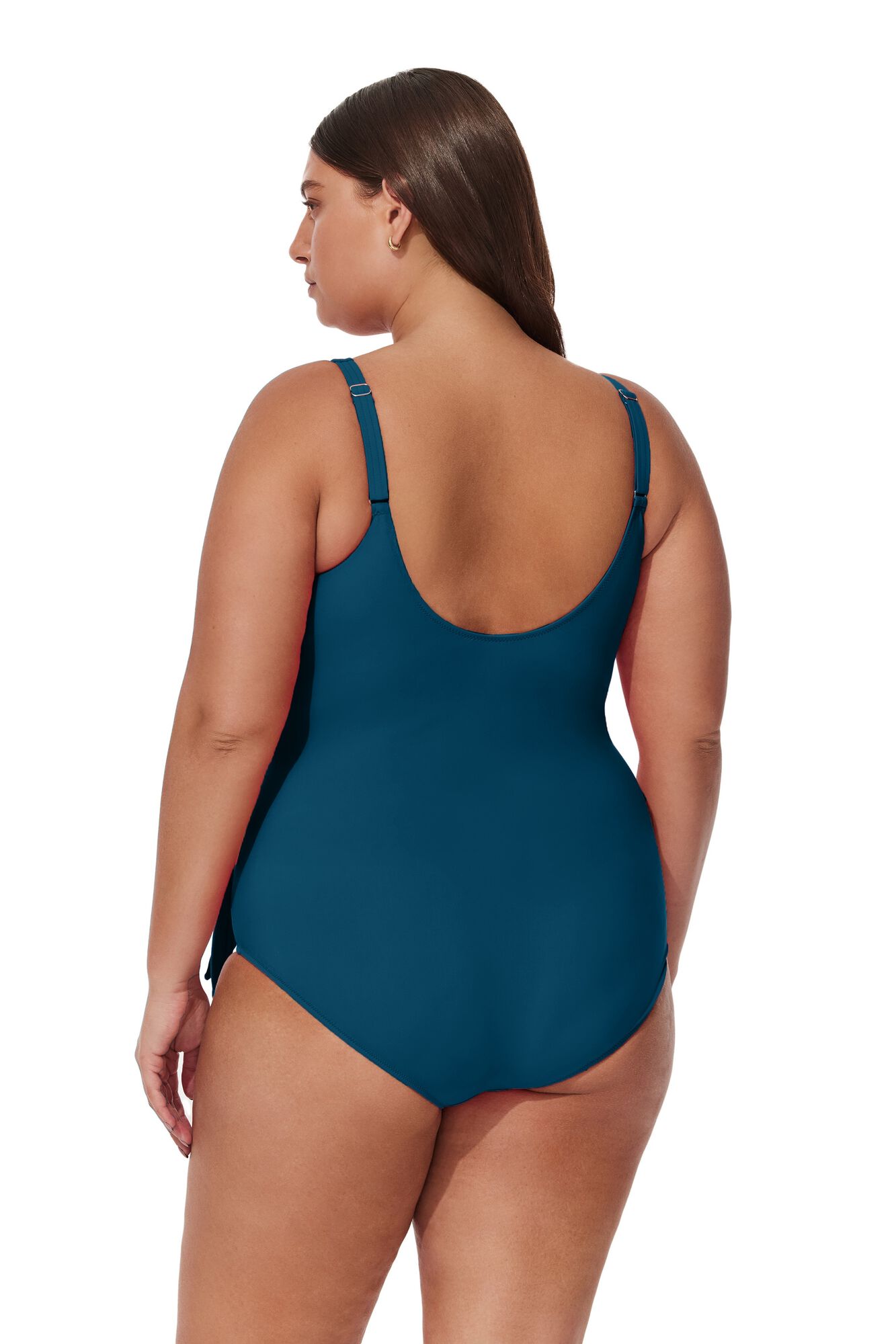 Tutti Frutti Plus Size Ruffle Surplice One Piece, Petrol / Azure Blue, alternate image number 1