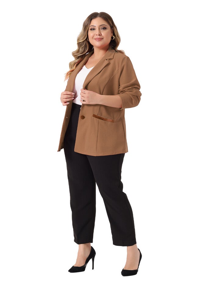 NOTCHED LAPEL V NECK WORK SUIT BLAZER, Brown / Brown, hi-res image number 0