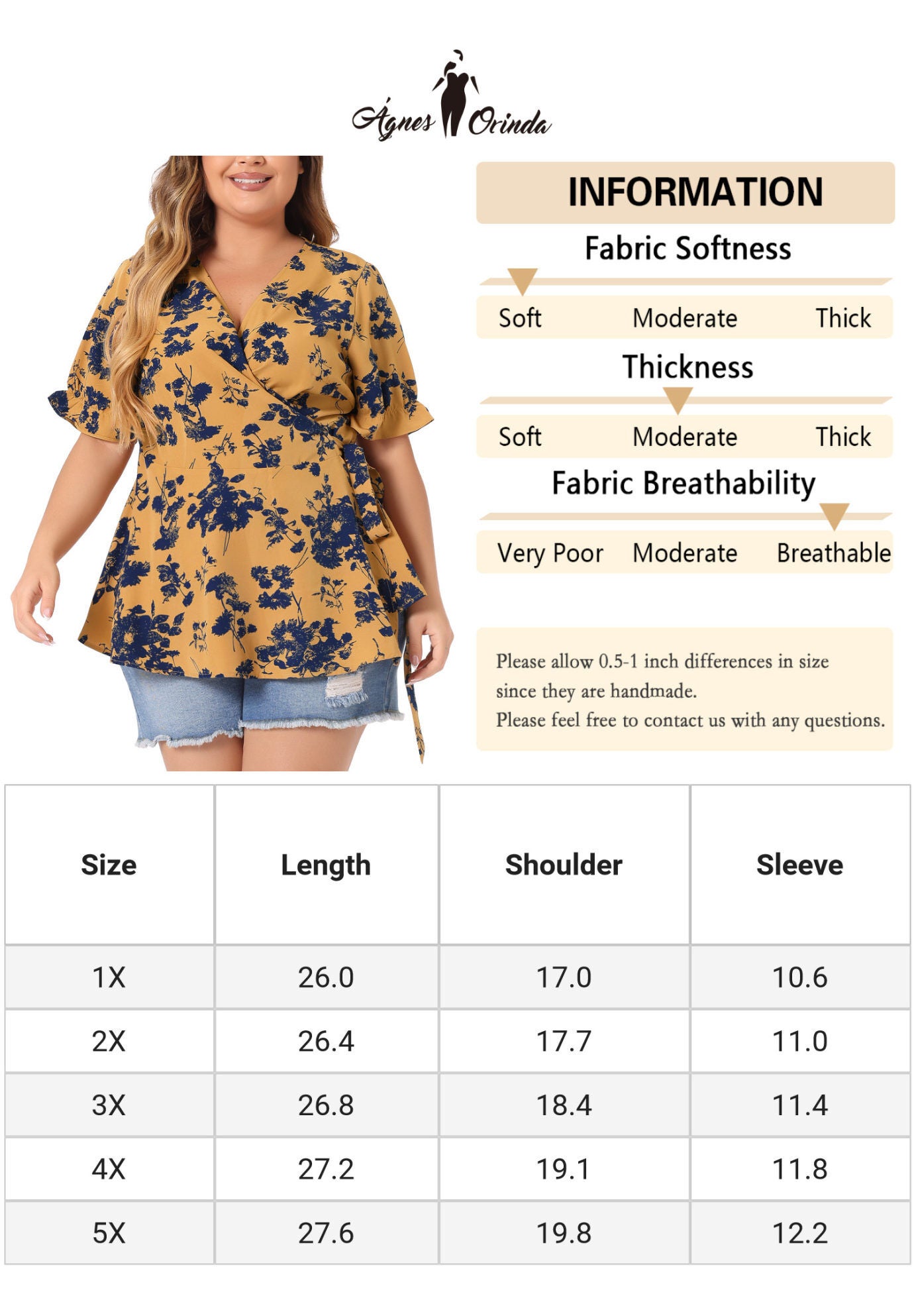 Floral Ruffle Sleeve Faux Wrap Peplum Blouse, Yellow / Yellow, alternate image number 4