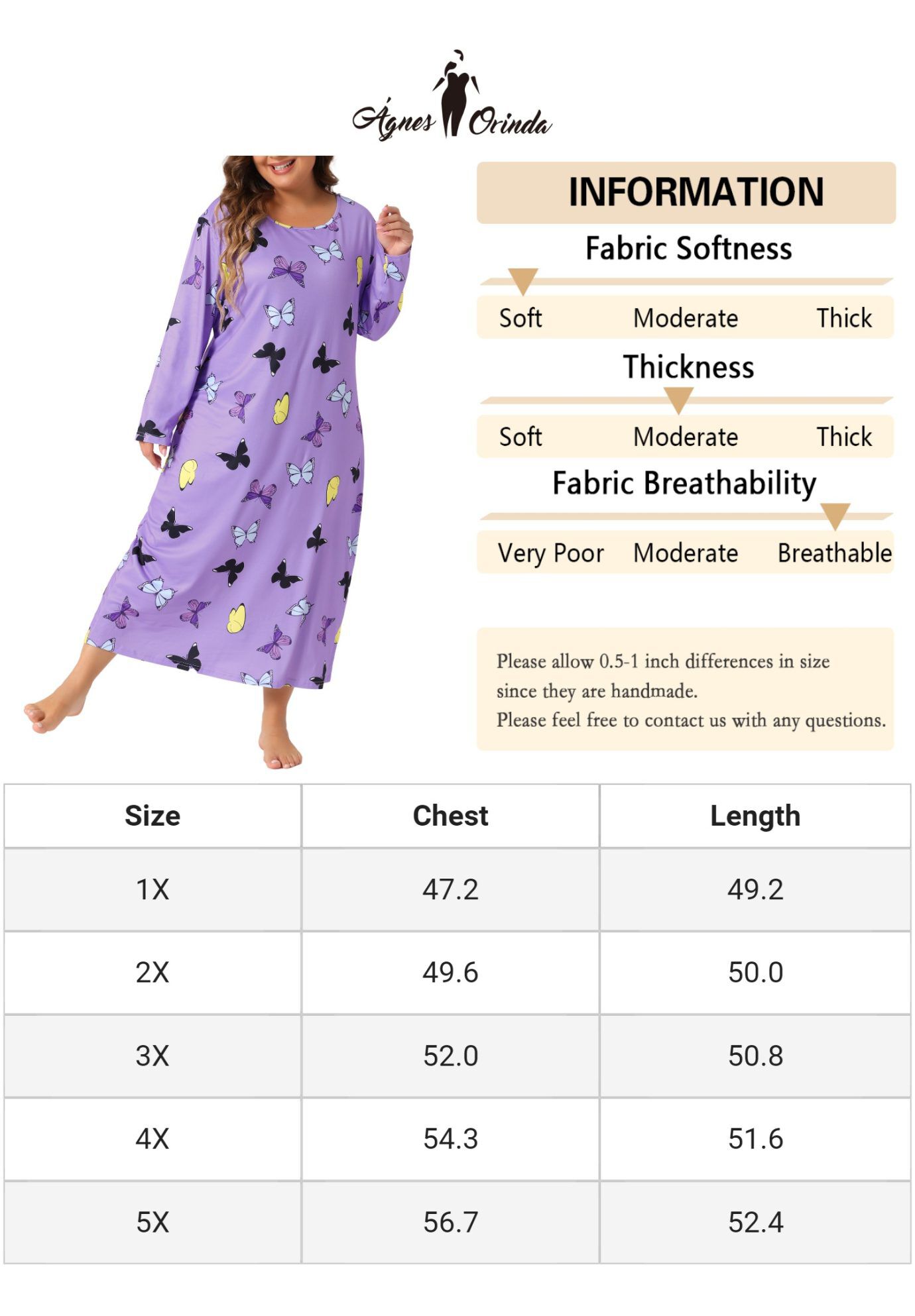 Crew Neck Long Sleeve Print Sleep Dress, Light Purple / Purple, alternate image number 4