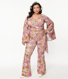 Smak Parlour Lavender Retro Bloom Zipper Pocket Flare Pants