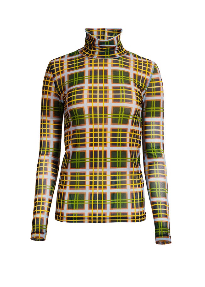 Printed Mesh Turtleneck, Green / Chartreuse, hi-res image number 0