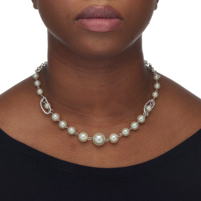 Silvertone Simulated Pearl Silvertone Graduated Jewelry Set, 18 inches, , alternate image number 6