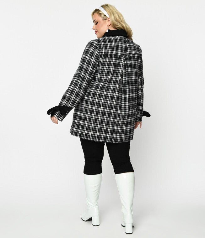 Smak Parlour Black & White Plaid Bows Topper Coat, Black White Plaid Bows / Black, alternate image number 1