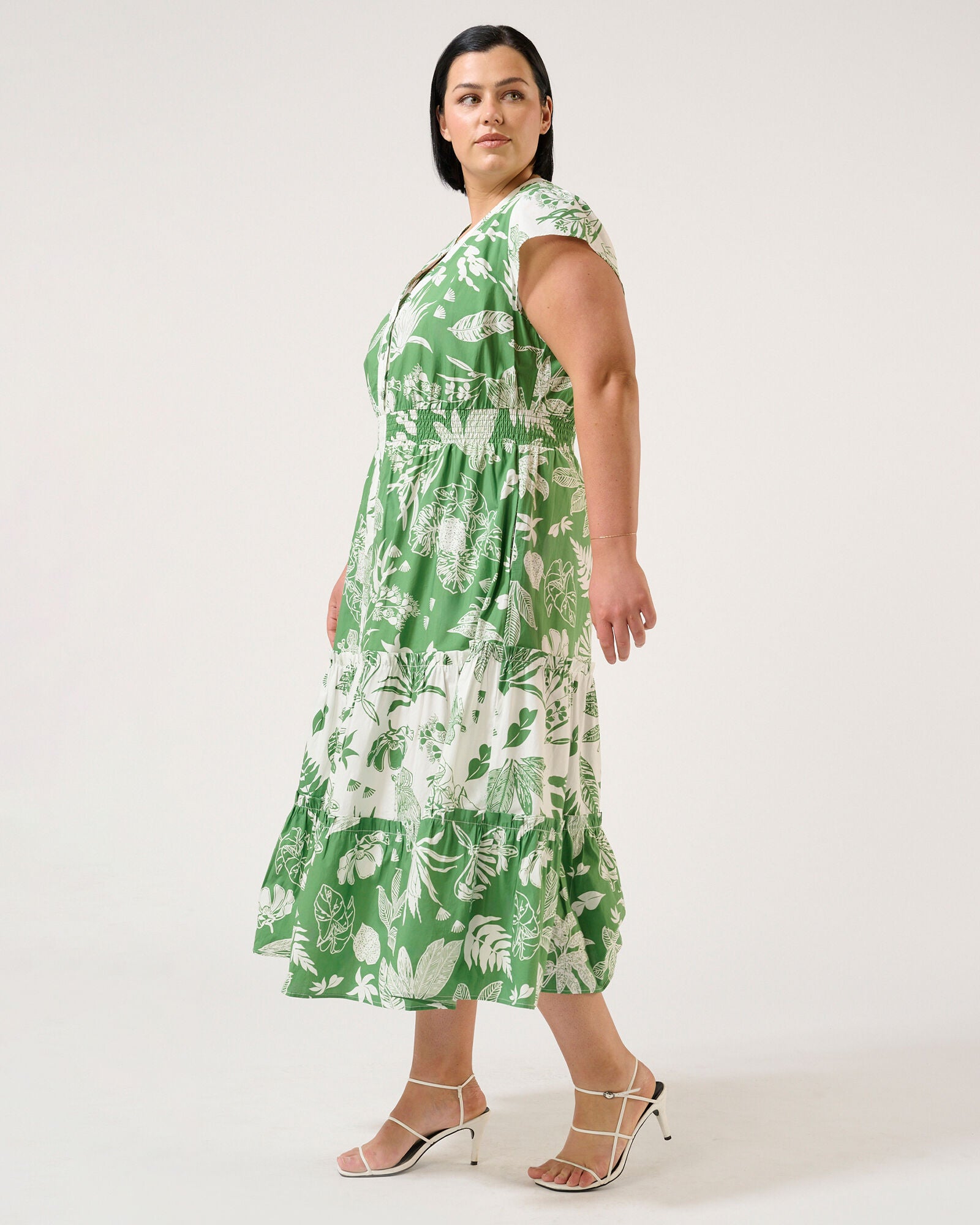 Amazonia Tiered Cotton Dress, Print / Kelly Green, alternate image number 3