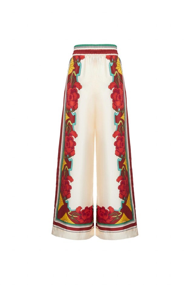 PALAZZO PANTS (PLACED) IN TAORMINA PLACÉE IVORY, Taormina Place Ivory / Red, alternate image number null
