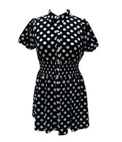 Smak Parlour Navy & White Dot Smocked Babydoll Blouse