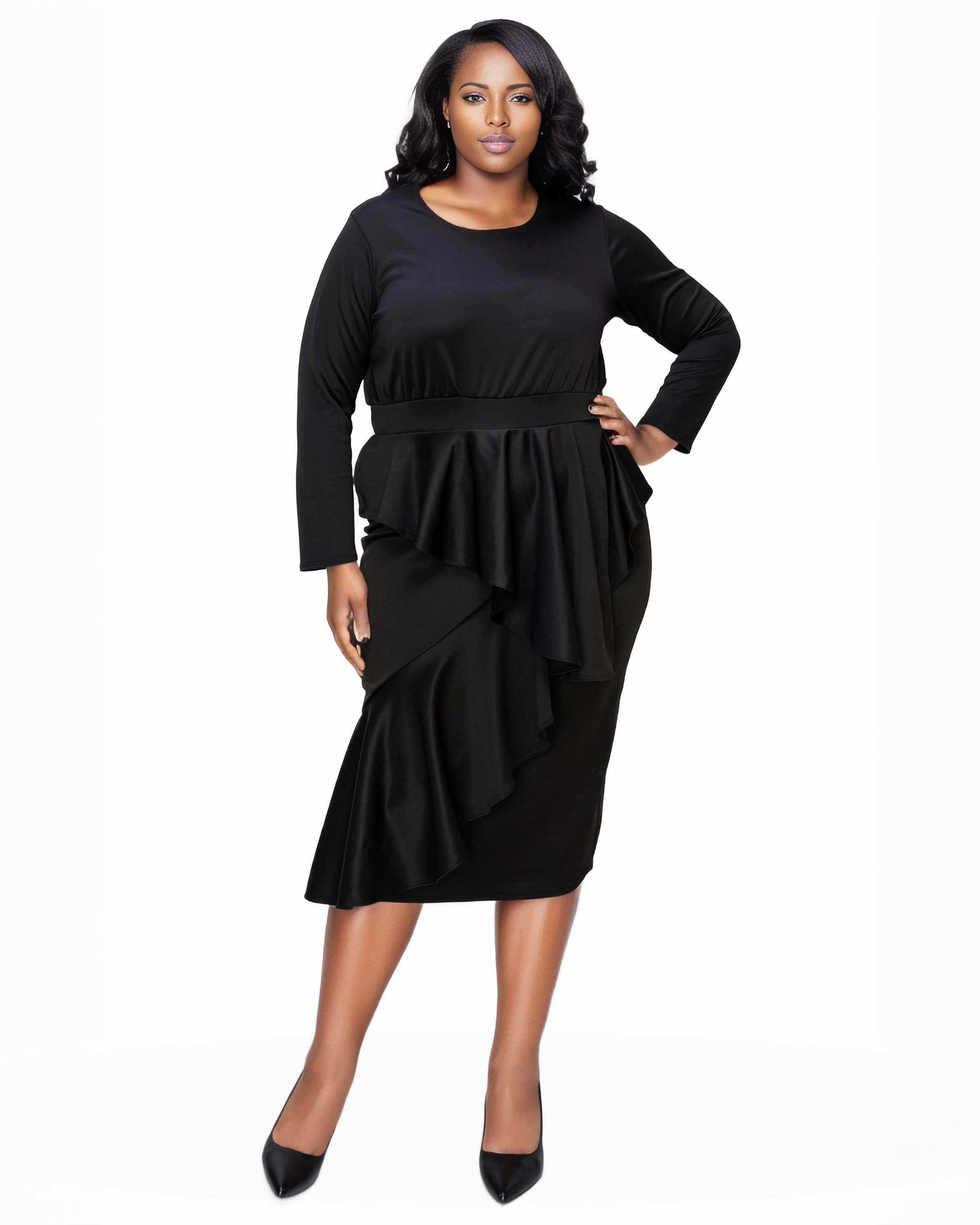 ALEXANDRA RUFFLED BODYCON DRESS, Black / Black, hi-res image number 0