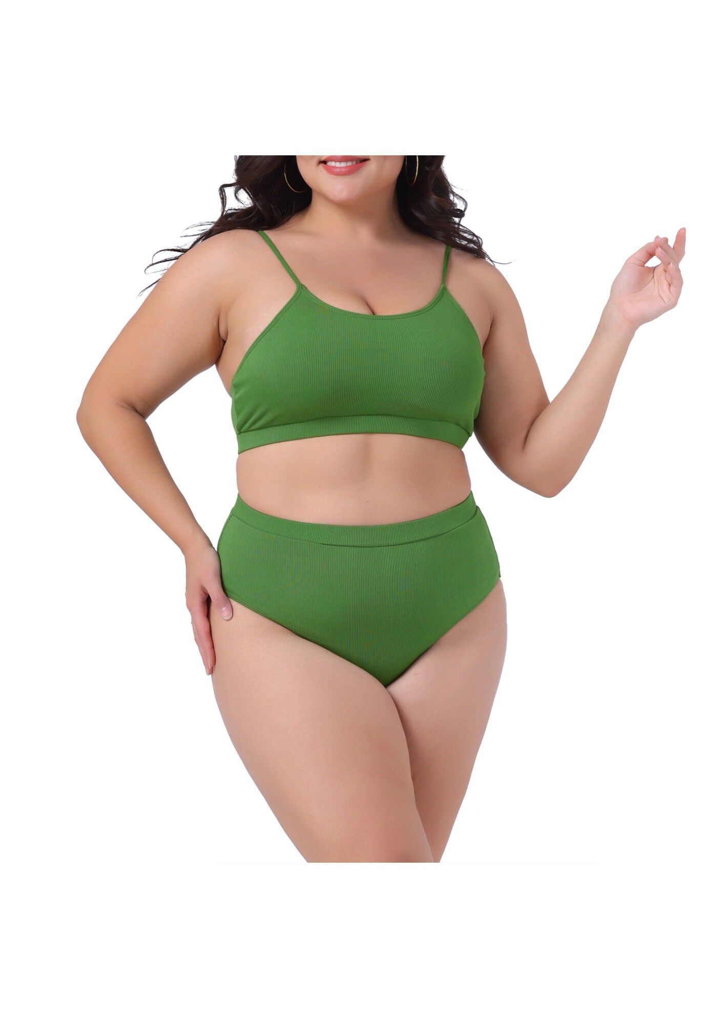Two Piece Swimsuit Scoop Neck Bikini Bandeau, Green / Forest Green, alternate image number 3