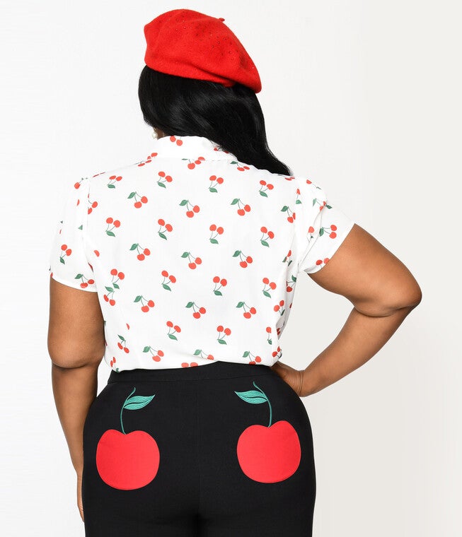 Smak Parlour White & Cherries Power Play Blouse, White / White, alternate image number null