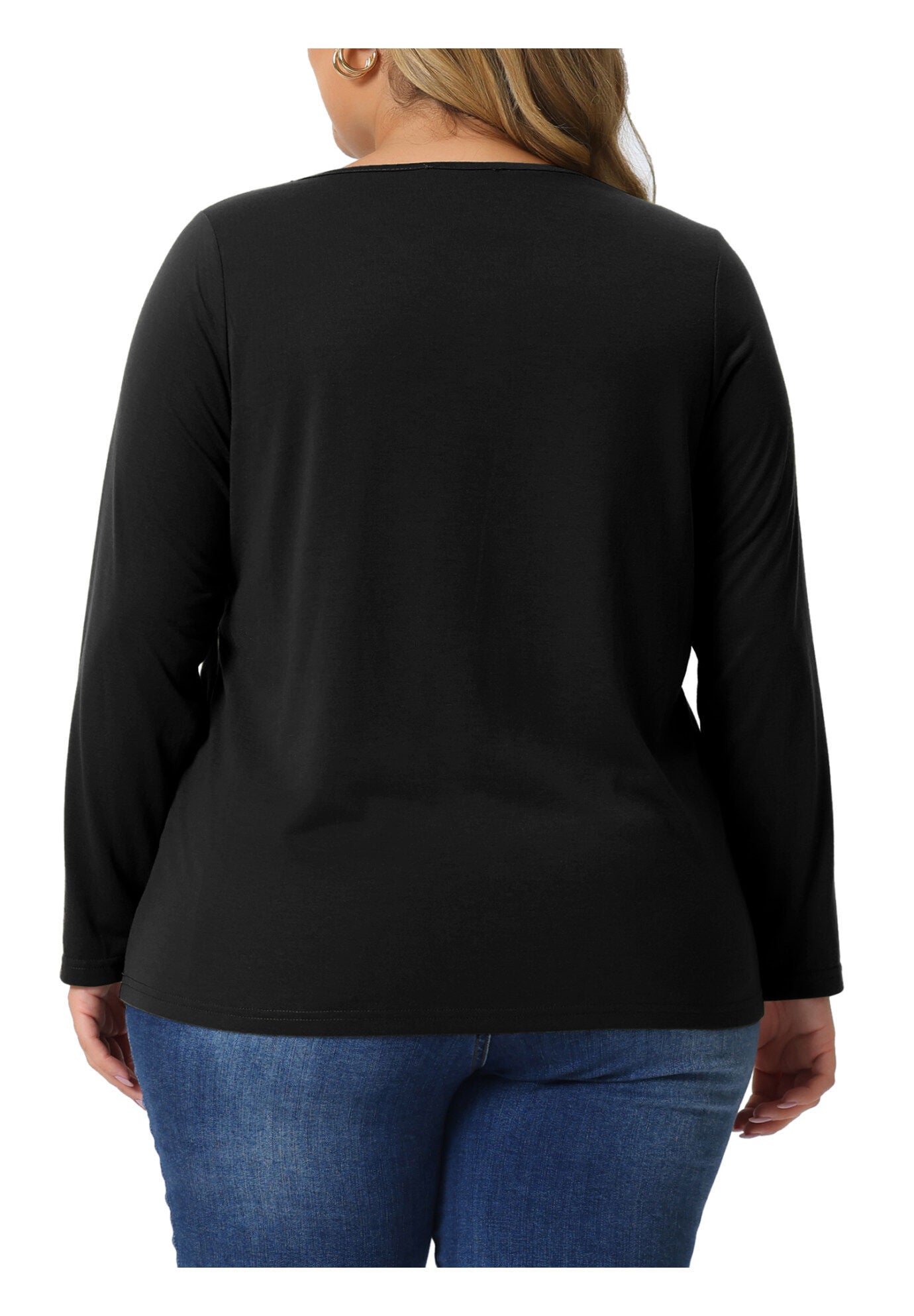 CROSS V NECK LONG SLEEVES T-SHIRT TOP, Black / Black, alternate image number 3