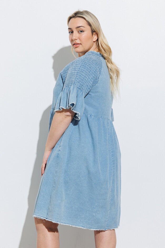 Denim V-Neck Midi Dress, DENIM / Light Wash, alternate image number null