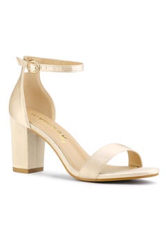 Satin Open Toe Ankle Strap Chunky Heels Sandals