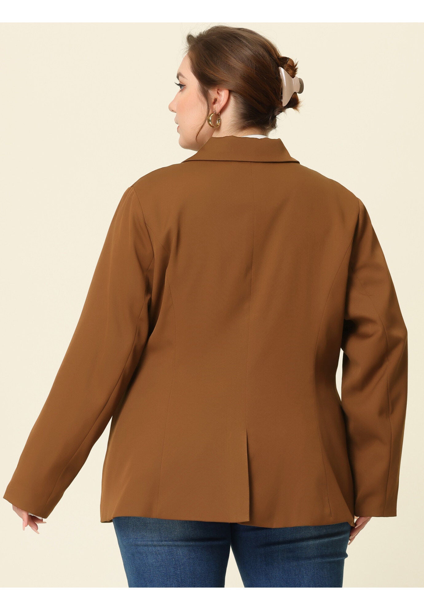 CONTRAST STRIPE CUFF NOTCHED LAPEL BLAZER, Brown / Brown, alternate image number 3