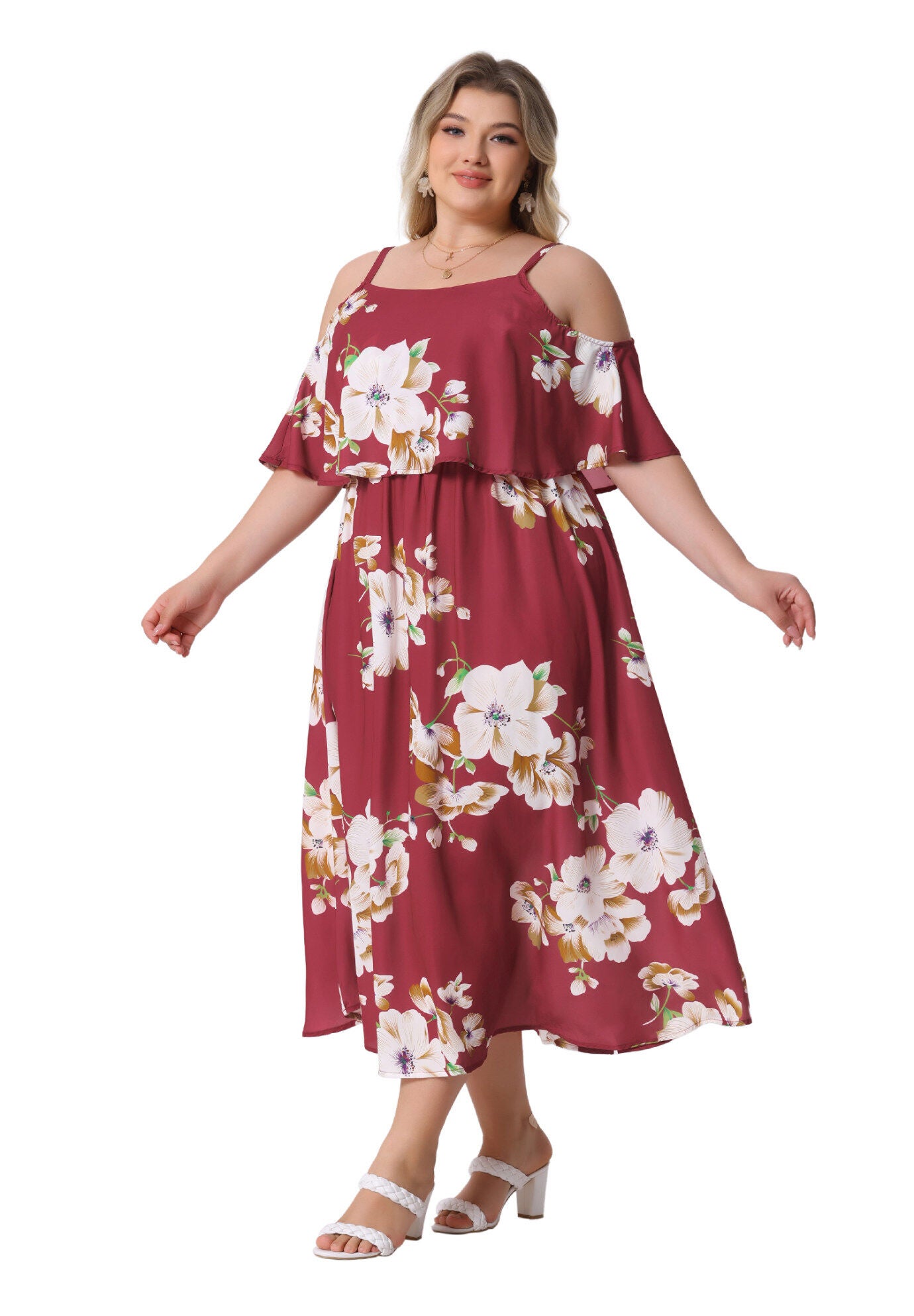 Summer Square Neck Adjustable Strap Beach Maxi Dress, Red / Red, hi-res image number 0