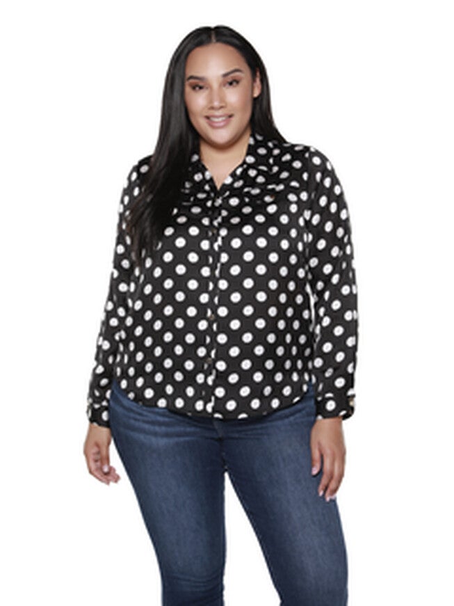 Delilah Button Up Polka Dot Top, BLACKWHITE / Black, hi-res image number 0