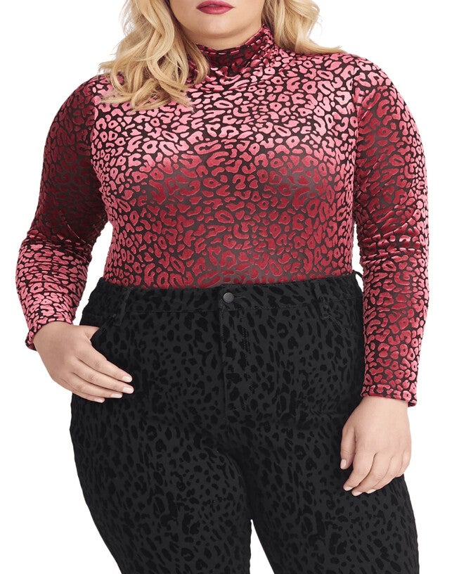 Rachel Rachel Roy Women's Plus Size Val Leopard Turtleneck Top Pink Size 1X, Pink / Pink, hi-res image number null