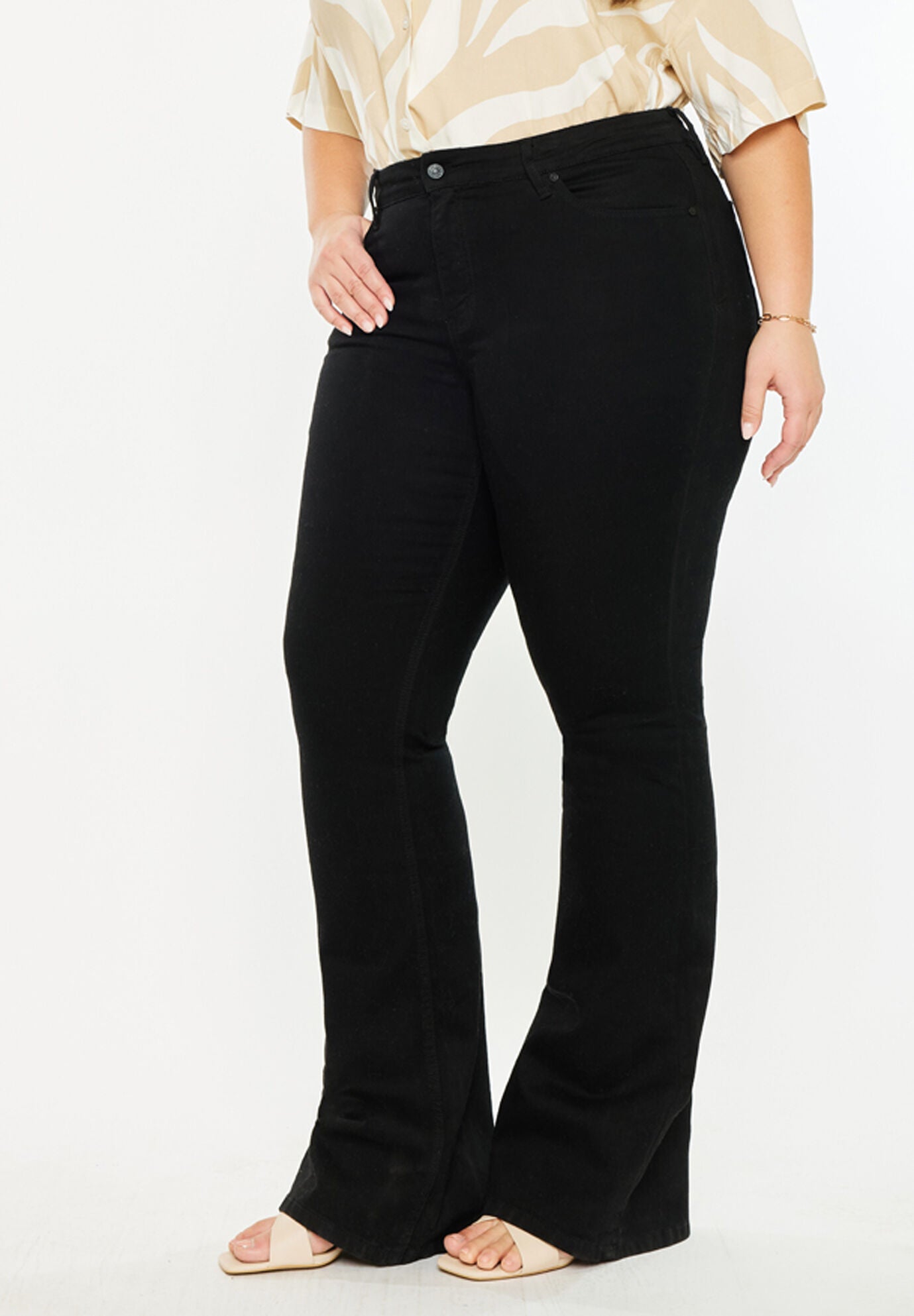 Gabriel Mid Rise Flare Jeans (Plus Size), Black / Black, alternate image number 3