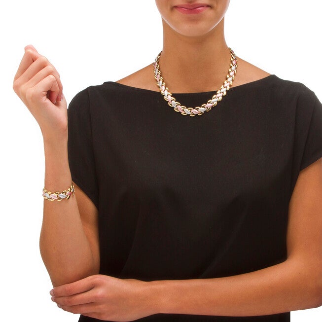 Interlocking Link 3-Piece Tri-Tone Necklace, Bracelet and Earrings Set, , alternate image number null