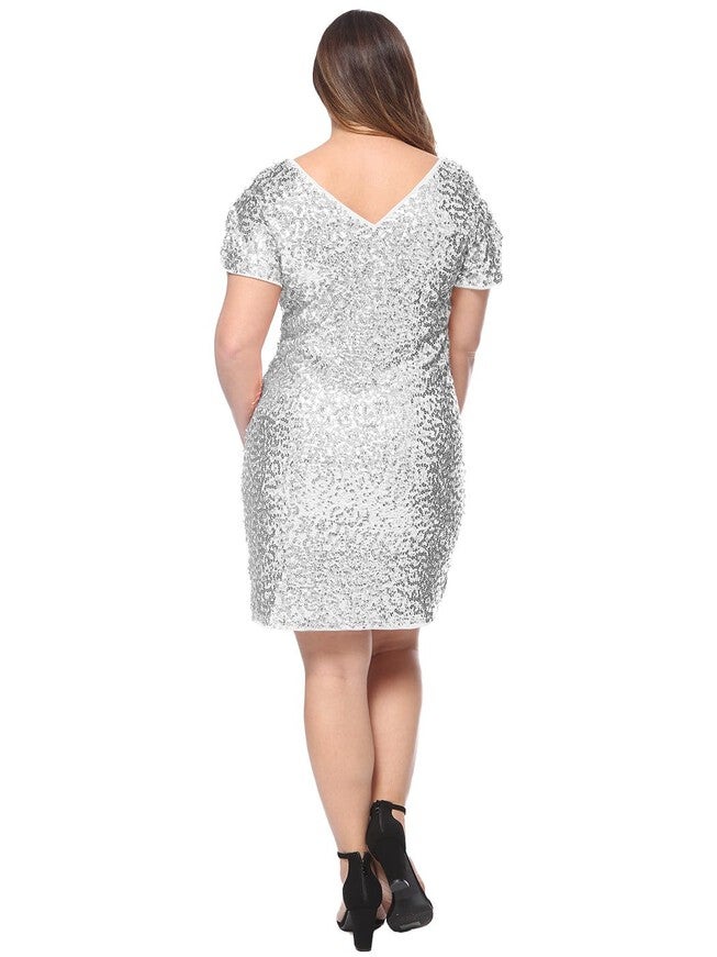 Sequin Ruched Sleeve Cocktail Dress, Silver / Silver, alternate image number 1