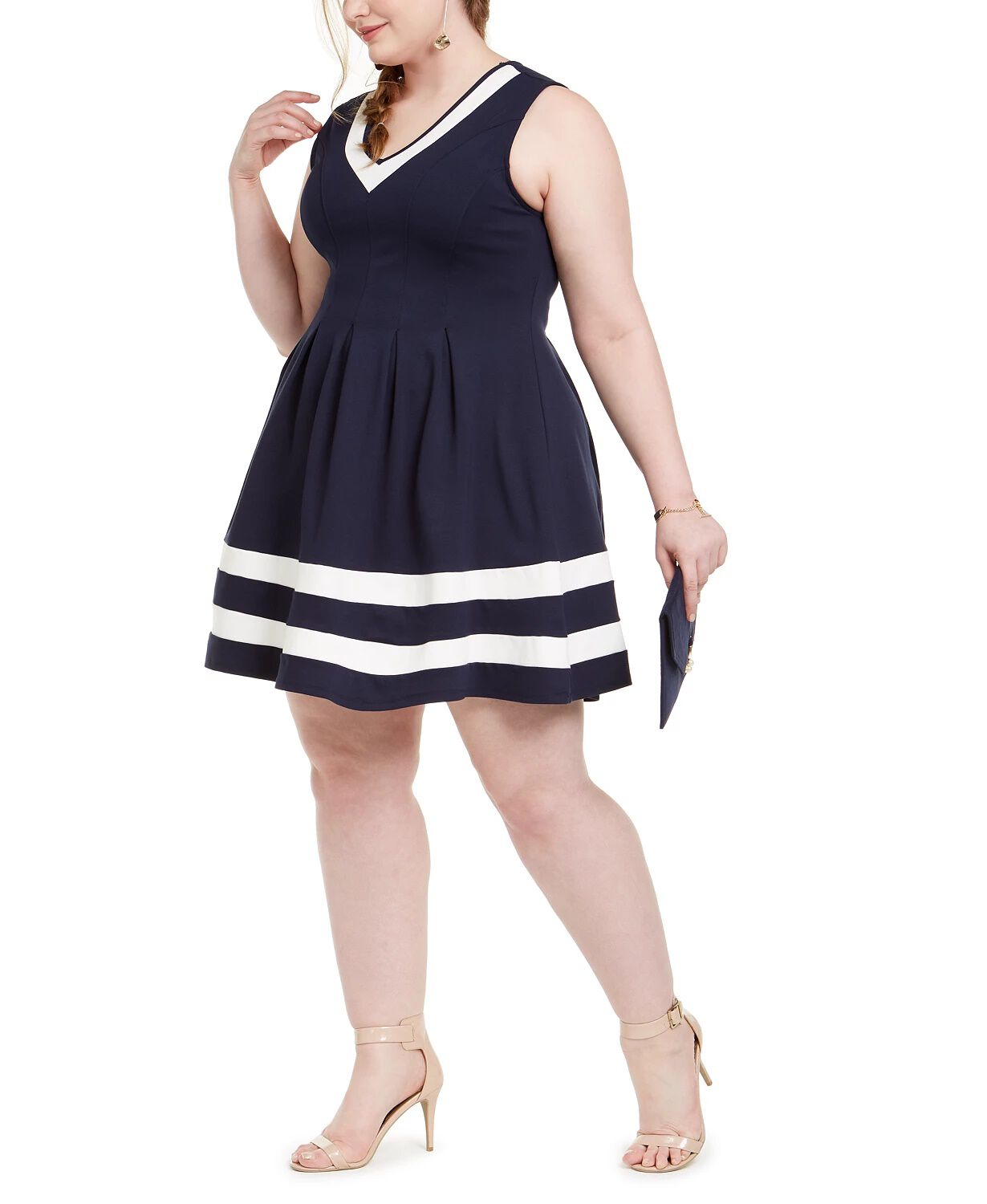 Monteau Women's Dress Plus Sheath Striped Fit N Flare Blue Size Extra Large, Blue / Navy, alternate image number 2